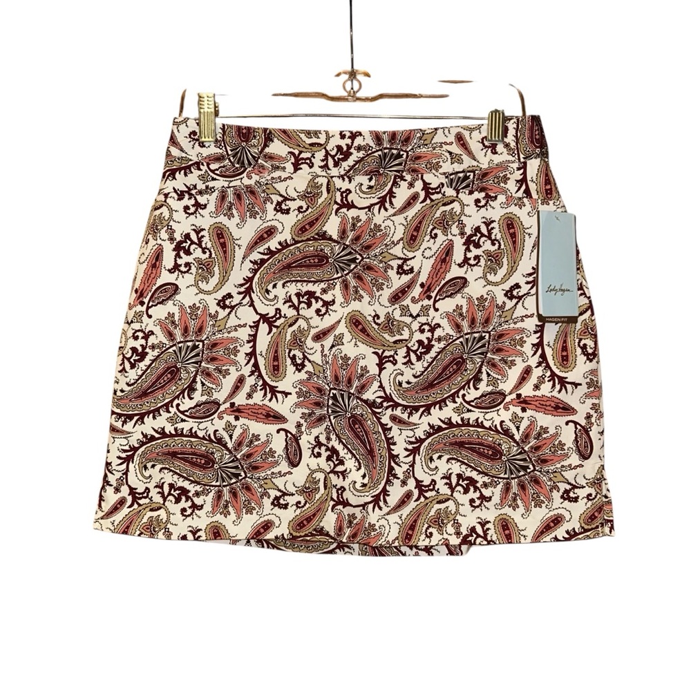 New With Tags !Lady Hagen Cream Paisley Golf Skort with Burgundy and Tan Accents